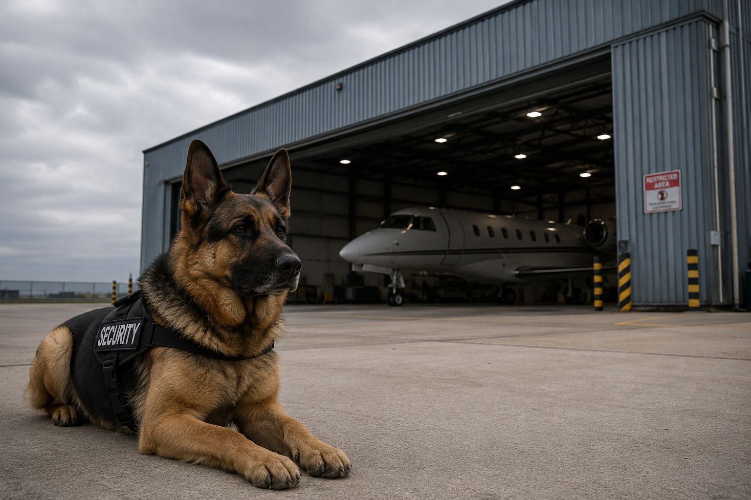 Perro adiestrado en operación de seguridad aeroportuaria — Orbit Seguridad
